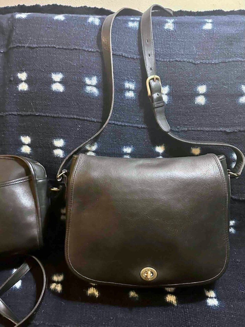 Vintage COACH Ranch #9852 brass turnlock gusset pocket USA satchel shoulder bag